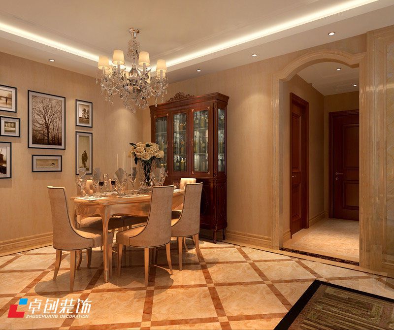 文一名門御府90㎡后歐式風格裝修設計餐廳效果圖，合肥裝修公司，合肥裝飾公司
