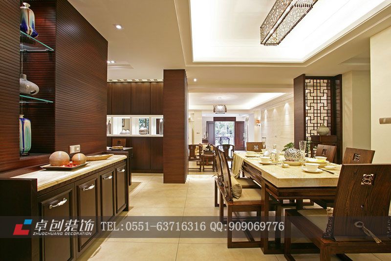 保利拉菲公館103㎡--中式風(fēng)格裝修設(shè)計(jì)餐廳效果圖，合肥裝修公司，合肥裝飾公司